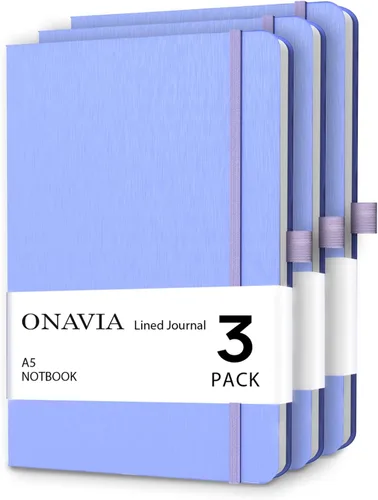 Vista 13 de ONAVIA Cuaderno rayado A5, cuaderno de notas con rayas universitarias de 7mm, diario para escribir, trabajo, escuela, viajes y toma de notas, tapa