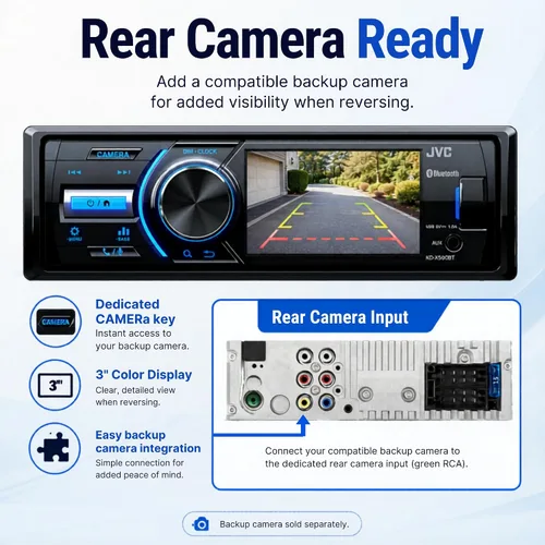 Vista 4 de JVC - KD-X560BT - Coche de medios digitales y receptor Bluetooth marino iPhone/Android/USB/AUX estéreo para automóvil con entrada de cámara trasera