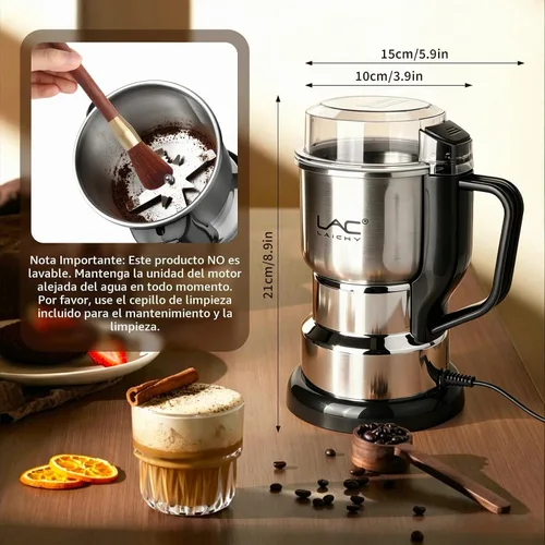 Vista 3 de Molinillo de café eléctrico y molinillo de especias, molienda rápida de 150 W con cuchillas de acero inoxidable, incluye cepillo de limpieza