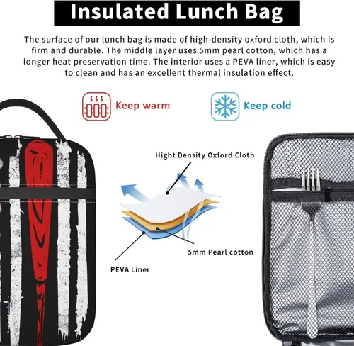 Vista 5 de Lonchera de béisbol con bandera estadounidense, bolsa de almuerzo deportiva, reutilizable, bolsa de mano para mujeres y hombres, picnic y viajes