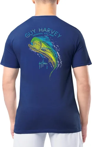Vista 15 de Guy Harvey Camiseta de manga corta con bolsillo gráfico de algodón OG para hombre Leche de Almendra/Rig Masters