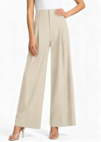Vista 4 de PRETTYGARDEN Pantalones de vestir de pierna ancha de cintura alta para Beige
