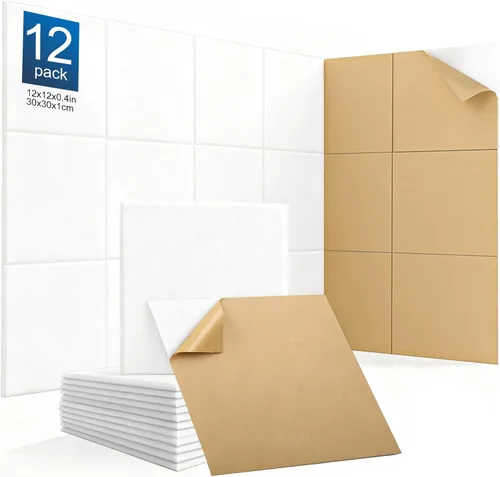 Vista 10 de Paquete de 12 paneles acústicos de pared de alta densidad, paneles de amortiguación de sonido de 0.4" x 12" x 12" pulgadas, paneles acústicos