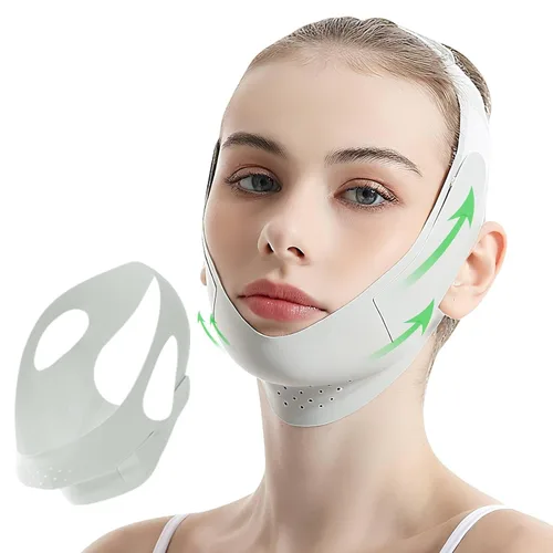 Vista 8 de Cinturón de elevación facial reutilizable, máscara de elevación de línea en V con correa para la barbilla para dormir, ejercitador de mandíbula