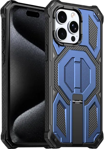 Vista 21 de Funda magnética para iPhone 15 con soporte y protector de pantalla [compatible con Magsafe] antideslizante, cuerpo completo, doble capa, resistente