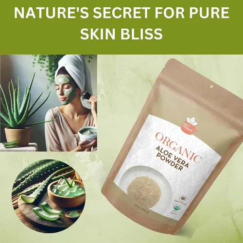 Vista 5 de Aloe Vera en polvo orgánico para piel y cabello – 16 onzas – Aloe Barbadensis – Mascarilla nutritiva para belleza natural, certificado por USDA