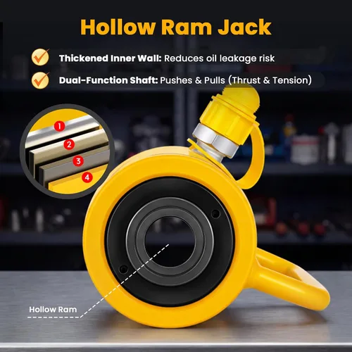 Vista 4 de NEWTRY Gato hidráulico hueco de 20 toneladas con cilindro de 2’’ de carrera Porta Power Ram de elevación industrial con retracción automática