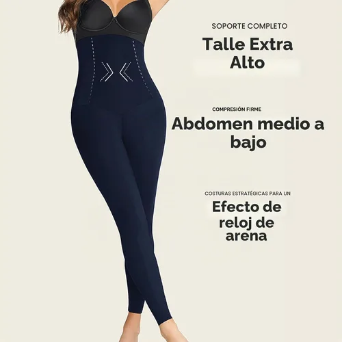 Vista 2 de Leonisa Leggings de compresión de cintura alta para mujer – Leggings de gimnasio Shapewear B55 - Azul Oscuro