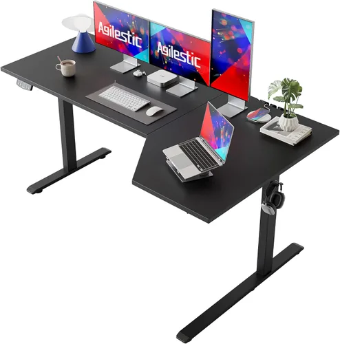 Vista 17 de Agilestic - Escritorio Eléctrico de Pie, Escritorio Ajustable en Altura de 55 Pulgadas en Forma de L, Escritorio para Sentarse y Pararse