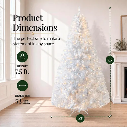 Vista 104 de Best Choice Products Árbol de Navidad azul bebé preiluminado de 6 pies, decoración navideña artificial completa con 947 puntas de rama, 250 luces