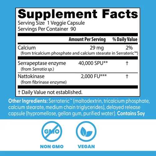Vista 3 de Doctors Best Natto-Serra, apoya la salud circulatoria e inmunológica, sin OMG, veganas 90 cápsulas vegetarianas