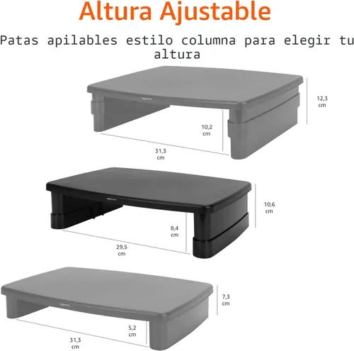 Vista 5 de Amazon Basics Soporte elevador de escritorio rectangular de altura ajustable para monitor de computadora con almacenamiento para reducir la tensión