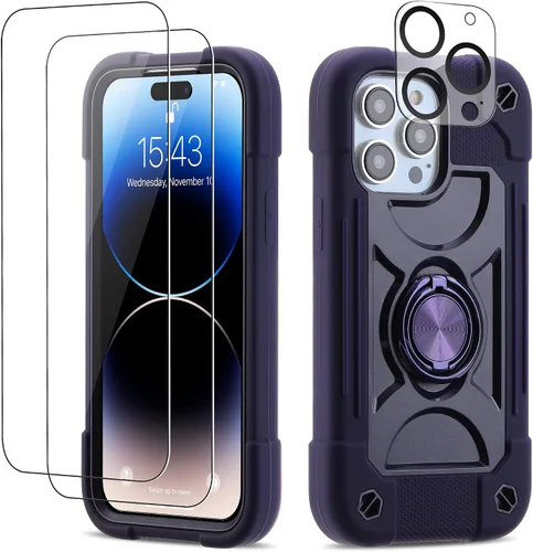 Vista 59 de Funda para iPhone Se3/iPhone Se2, iPhone 6/6S, iPhone 7/iPhone 8 de 4.7 pulgadas con soporte de anillo, con 2 protectores de pantalla resistentes