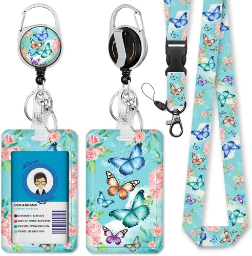 Vista 10 de Giancomics Soporte para tarjetas de identificación negro con cordón, cordones para insignias de identificación con carrete de insignia retráctil
