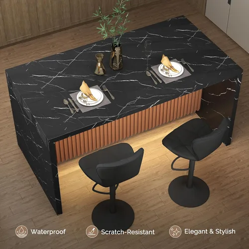 Vista 3 de Mesa de comedor rectangular grande y moderna de 67 pulgadas para 4-6 personas, mesa de isla de mármol de imitación con luces LED para cocina