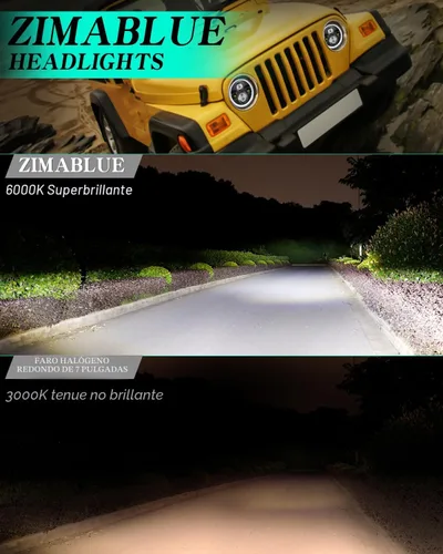Vista 2 de ZIMABLUE Faro LED redondo de 7 pulgadas, 2 unidades, proyector de 7 pulgadas, halo LED H6024, aprobado por DOT, haz alto/bajo, DRL, señal de giro