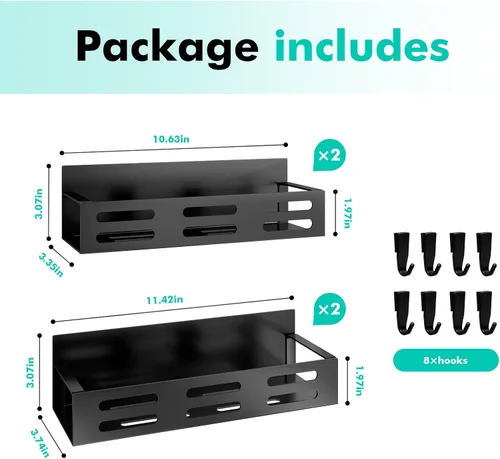Vista 2 de SETBAOO Paquete de 4 estantes magnéticos para especias para refrigerador, estante magnético negro y nevera, organizador de gabinetes de cocina
