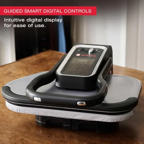 Vista 3 de SINGER® Prensa de vapor inteligente 2.0 (1600 W) - Nuevo lanzamiento Superficie de prensado antiadherente profesional de 20 pulgadas con controles