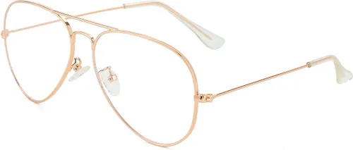 Vista 8 de JOVAKIT Lentes de aviador transparentes para mujeres y hombres, lentes sin receta, lentes de bloqueo de luz azul, marco de metal