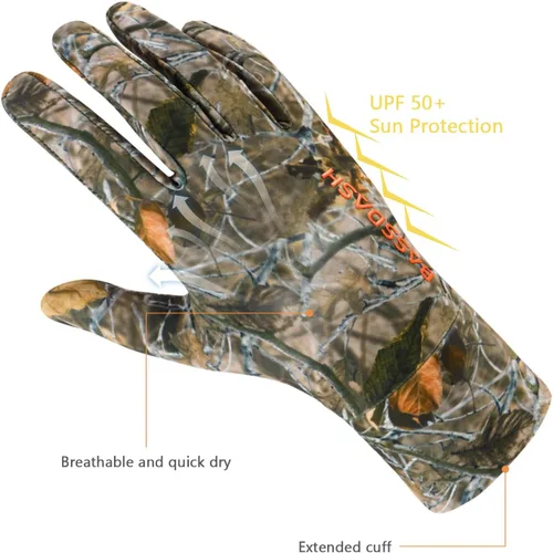 Vista 4 de BASSDASH Guantes de caza de camuflaje para hombres UPF 50+ Guantes ligeros con pantalla táctil para pesca, senderismo y actividades al aire libre