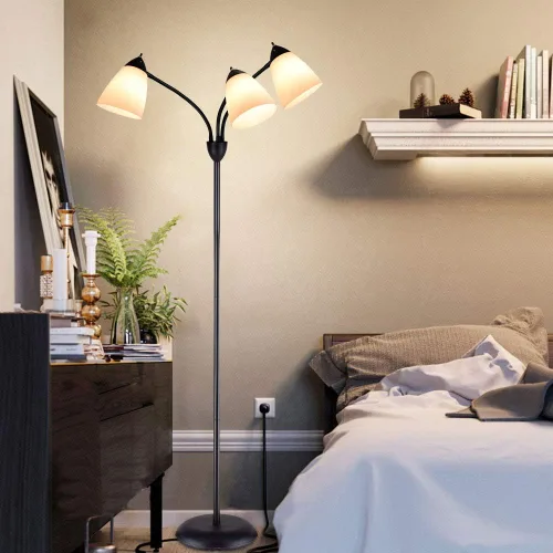 Vista 8 de DINGLILIGHTING DLLT - Lámpara de pie moderna para lectura, 3 luces con cuello de ganso flexible ajustable, lámpara de árbol de pie para sala