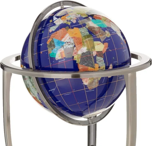 Vista 2 de Unique Art - Globo del mundo de lapislázuli azul de 36 x 13 pulgadas con trípode plateado