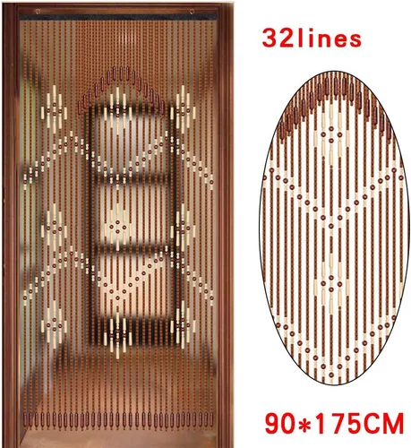 Vista 8 de 32 hebras de madera natural con cuentas de madera para colgar, divisor decorativo hecho a mano, bohemio, de madera con cuentas, 35.4 x 68.9 pulgadas