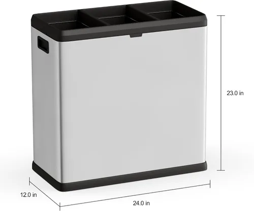 Vista 4 de Step N' Sort OPN603 - Cubo de basura y reciclaje de 16 galones, 3 compartimentos, color plateado