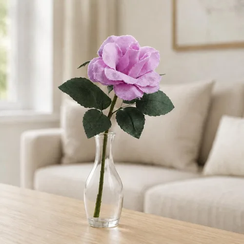 Vista 4 de Camellia Bees Rosa de lino número 4 para esposa y marido, flor de lino hecha a mano para aniversario de boda de 4 años, día de San Valentín, día
