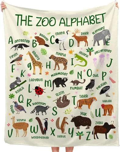Vista 17 de Manta de franela con diseño del alfabeto de animales, súper suave, ligera, para niños, adultos, adecuada para sofá, cama, campamento, viajes, todas