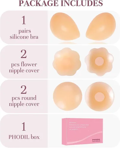 Vista 5 de Sticky Bra Push Up, Adhesive Bras,Backless Silicone Bra for Women with Nipple Covers
