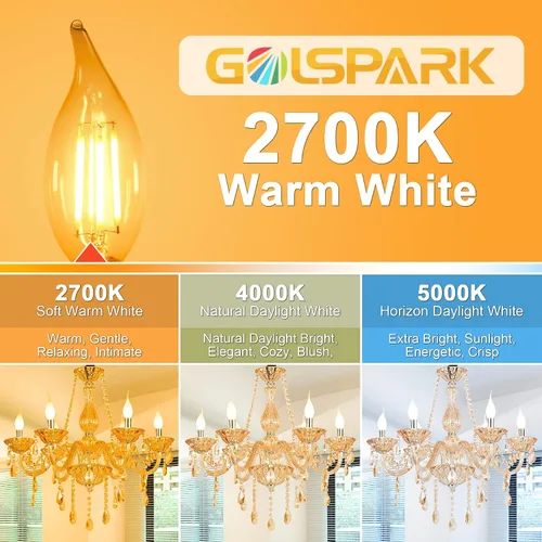 Vista 3 de GOLSPARK E12 Chandelier LED Light Bulbs 60W Equivalent 2700K Warm White Type B, B11 550LM, 120V, CRI85+, Dimmable, Vintage Filament Flame Tip