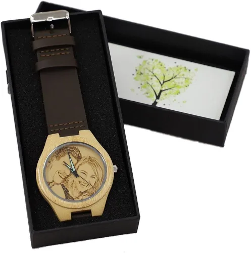 Vista 6 de Reloj de madera con foto o mensaje grabado de doble cara para regalo