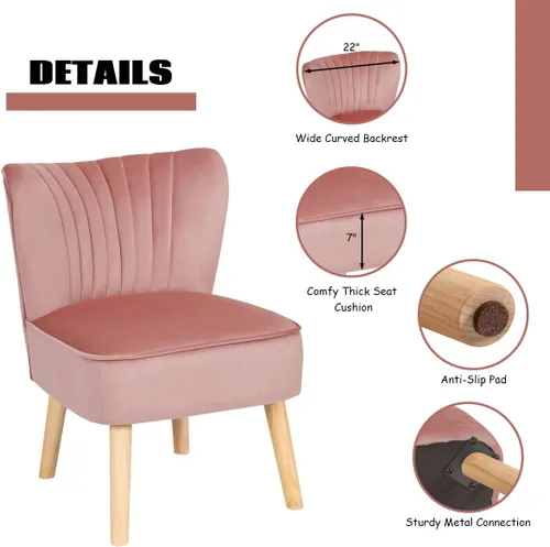 Vista 5 de Giantex Silla decorativa de terciopelo con otomana, moderna silla tapizada con reposapiés, patas de madera firmes, juego de sillas individuales