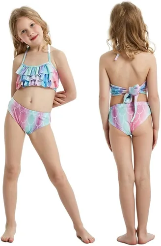 Vista 2 de Traje de baño de 6 piezas para niñas, cola de sirena para nadar, bikini para niños