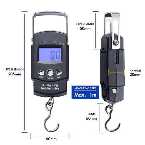 Vista 2 de Paquete de 2 básculas de pescado, báscula de peso portátil para equipaje con pantalla LCD retroiluminada, 110 libras 110.2 lbs, báscula electrónica
