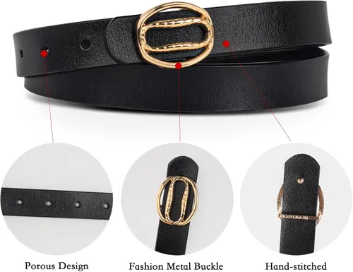 Vista 88 de Cinturón de cuero clásico con hebilla de metal para mujer con vestido de jeans