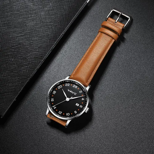 Vista 4 de VAVC 24 Hour Watch Unisex Swiss Quartz Movement Waterproof Watch with Black Leather Strap for Men Women