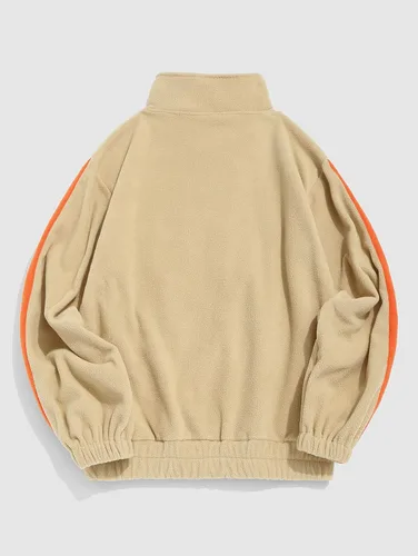 Vista 2 de ZAFUL Mens Letters Embroidered Raglan Sleeve Quarter Zip Fleece Vintage Pullover Sweatshirt