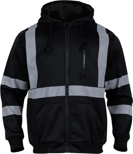 Vista 2 de VENDACE Alta visibilidad ANSI Clase 3 Reflectante de Seguridad Fleece Sudadera con capucha para hombres Hi Vis Sudaderas Chaqueta con cremallera
