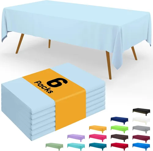 Vista 25 de Smiry - Juego de 6 manteles desechables, 54 x 78 pulgadas, manteles impermeables rectangulares para fiestas, cubierta de mesa de plástico