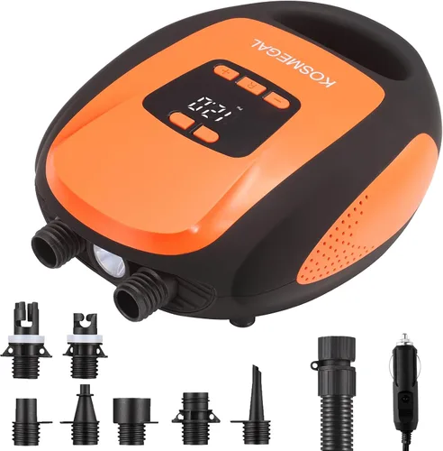 Vista 7 de Paddle Board Pump Electric Portable, KOSMEGAL SUP Pump for Paddleboard, Professional 20PSI Air Compressor with Auto-Off, Deflation Function and 12V