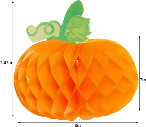 Vista 2 de Sucrain 12 calabazas de panal 3D de calabaza de papel de seda para Halloween, fiesta de Acción de Gracias, suministros de festival de otoño (naranja)