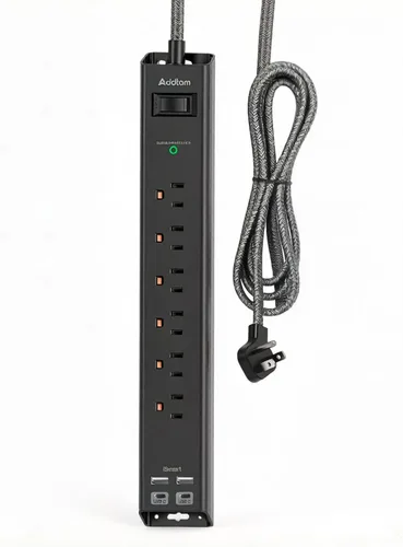 Vista 10 de Addtam Power Strip Surge Protector with 6 AC Outlets 4 USB Ports (2 USB-C), Flat Plug Extension Cord 5ft, Multi Outlet Extender, Wall Mount Desk
