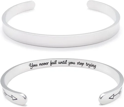 Vista 112 de Pulseras inspiradoras para mujer, joyería de acero inoxidable, con refranes, pulsera motivacional con mensaje oculto, pulseras grabadas para mejor