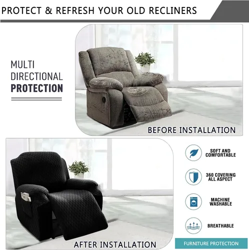 Vista 4 de Funda elástica para silla reclinable, 8 piezas de 1, 2, 3 plazas, funda para sillón reclinable con bolsillo y protector de muebles