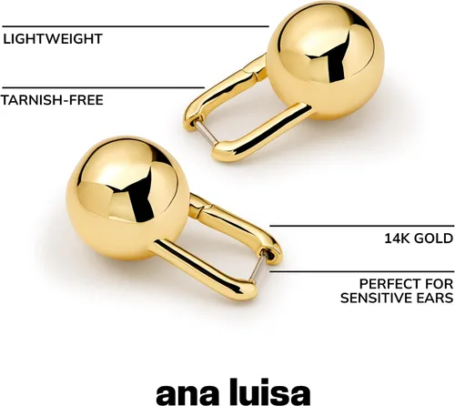 Vista 4 de Ana Luisa Aretes gruesos de nudo pequeño, chapados en oro de 14 quilates y plata para mujer, aretes colgantes de bola de moda, nudos dorados