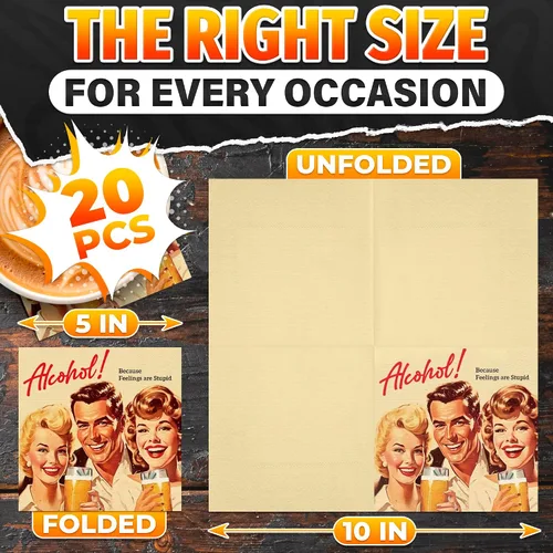 Vista 2 de 20 servilletas de cóctel divertidas para adultos, servilletas de cóctel divertidas de 3 capas altamente absorbentes, estilo retro plegado de 5