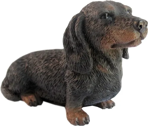 Vista 5 de Sandicast Escultura de perro salchicha negro liso de tamaño medio, sentado