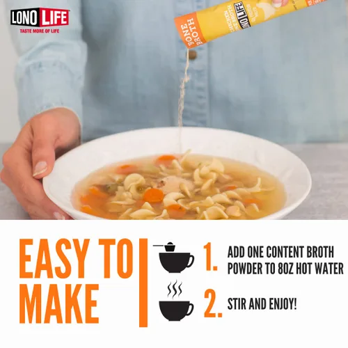 Vista 7 de LonoLife - Sobres individuales de caldo de huesos de pollo bajo en sodio: 0.35 onzas de proteína, apto para dieta Keto, 4 porciones individuales
